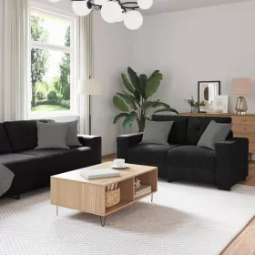   Kanapé Szett párnával 3 pcs Fekete 221 x 78 x 80 cm Bársony