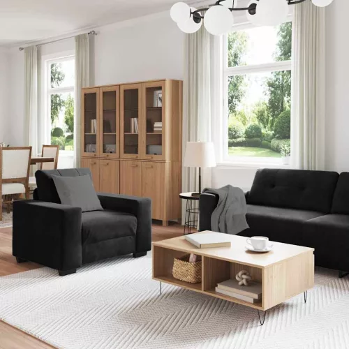Kanapé Szett párnával 3 pcs Fekete 221 x 78 x 80 cm Bársony