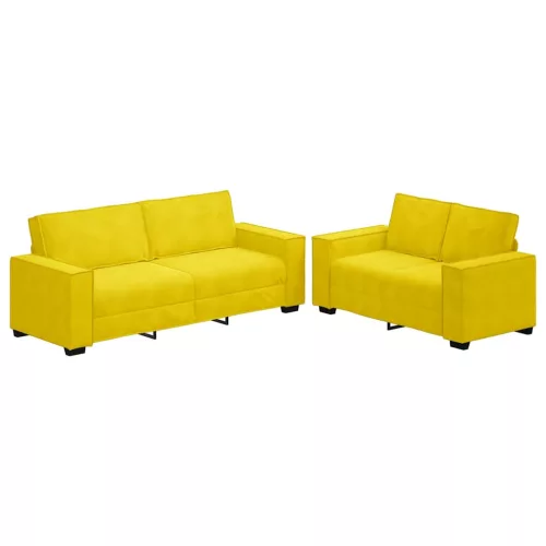 2 részes sárga bársony ülőgarnitúra párnákkal