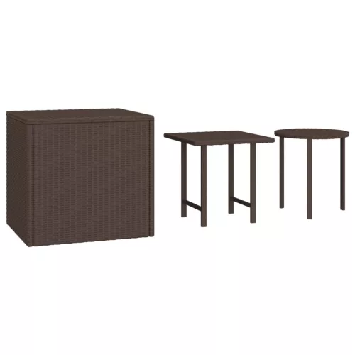 3 db barna polyrattan kerti kisasztal