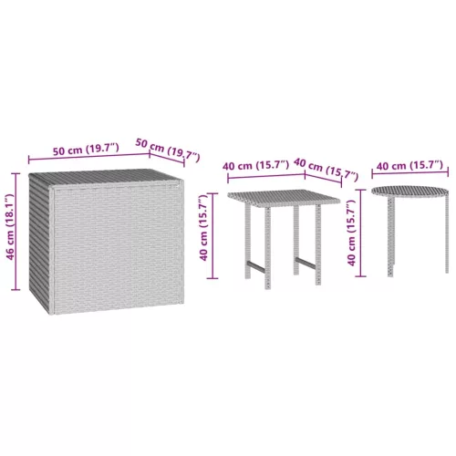 3 db barna polyrattan kerti kisasztal