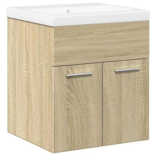 2 részes sonoma tölgyszínű szerelt fa fürdőszobai bútorszett