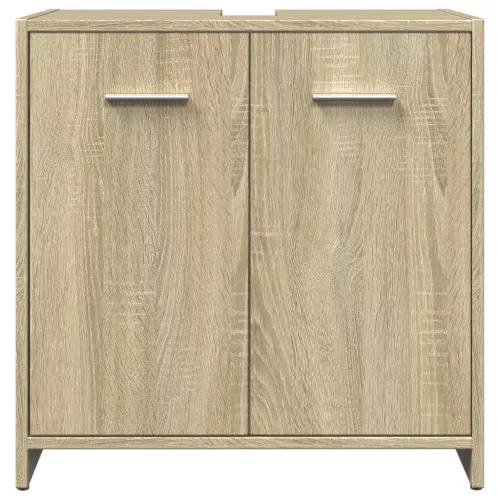 4 részes sonoma tölgyszínű szerelt fa fürdőszobai bútorszett