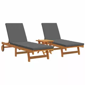   Napozó párnával 3 pcs Barna 40 x 40 x 40cm Tömör akácfa