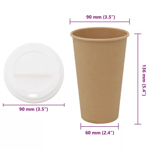 1000 db papír kávéscsészék fedővel 16oz 400ml