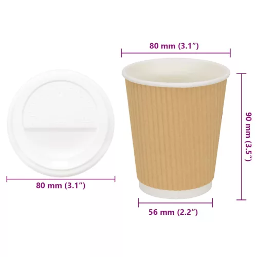 1000 db papír kávéscsészék fedővel 8oz 200ml