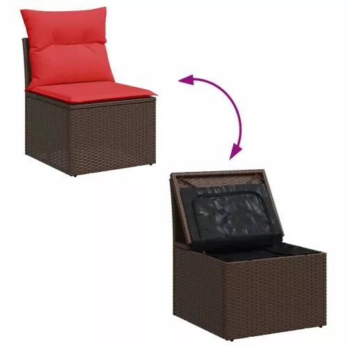 8 részes barna polyrattan akácfa kerti ülőgarnitúra párnákkal