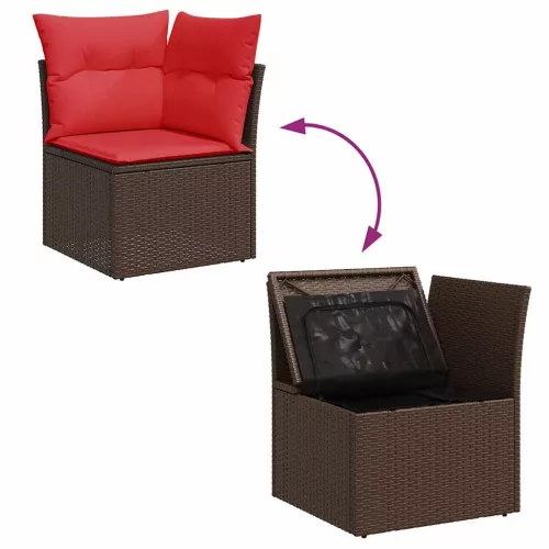 8 részes barna polyrattan akácfa kerti ülőgarnitúra párnákkal