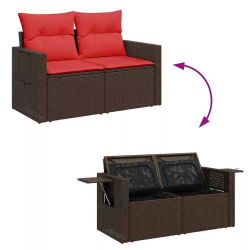 8 részes barna polyrattan akácfa kerti ülőgarnitúra párnákkal