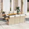 7 részes bézs polyrattan akácfa kerti ülőgarnitúra párnákkal