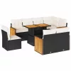 9 részes fekete polyrattan akácfa kerti ülőgarnitúra párnákkal