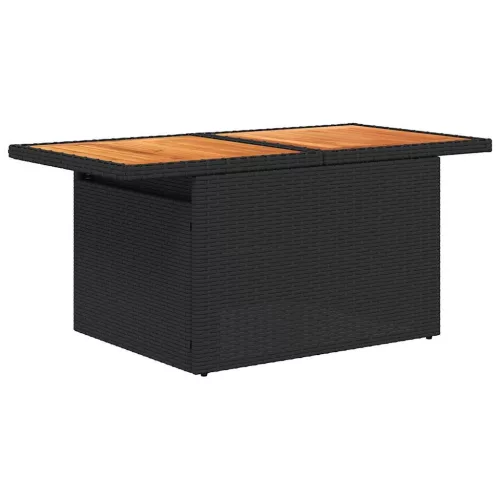 9 részes fekete polyrattan akácfa kerti ülőgarnitúra párnákkal