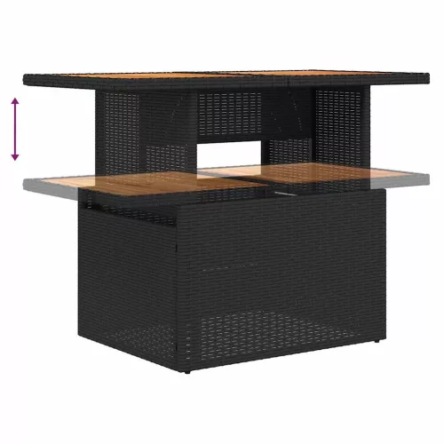 9 részes fekete polyrattan akácfa kerti ülőgarnitúra párnákkal