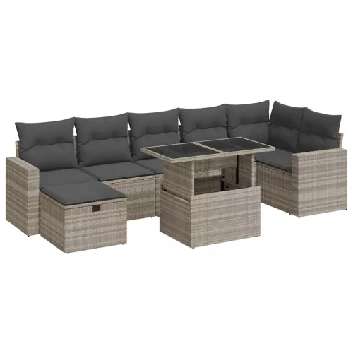 8 részes világosszürke polyrattan kerti ülőgarnitúra párnával