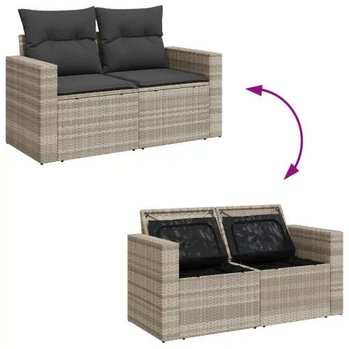 8 részes világosszürke polyrattan kerti ülőgarnitúra párnával