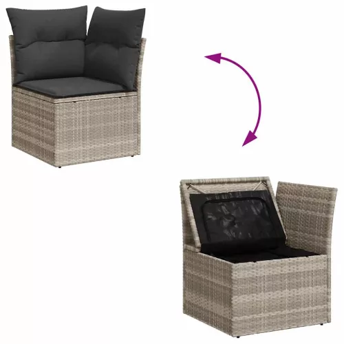 8 részes világosszürke polyrattan kerti ülőgarnitúra párnával