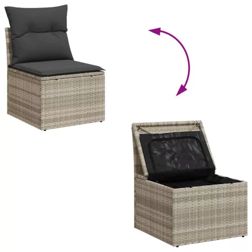 8 részes világosszürke polyrattan kerti ülőgarnitúra párnával