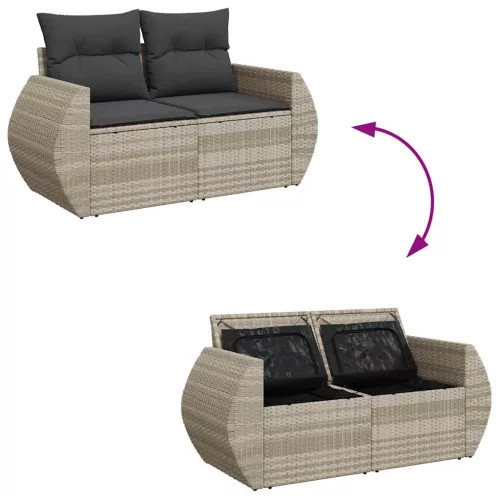 8 részes világosszürke polyrattan kerti ülőgarnitúra párnával