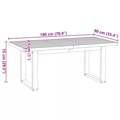 Étkezőasztal NOAIN U-alakú lábak 180x90x75 cm tömörfa fenyőfa