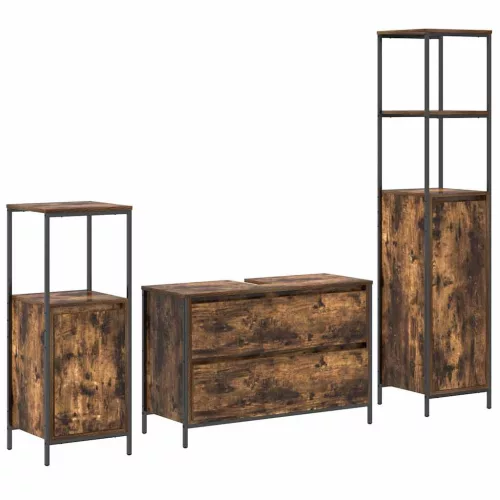 Fürdőszoba bútor szett 3 pcs Füstölt tölgy 90 x 34.5 x 60 cm