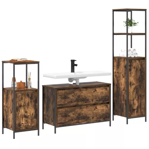 Fürdőszoba bútor szett 3 pcs Füstölt tölgy 90 x 34.5 x 60 cm