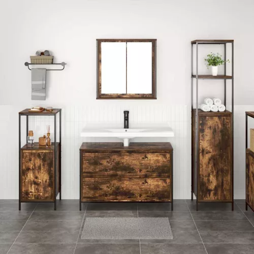 Fürdőszoba bútor szett 3 pcs Füstölt tölgy 90 x 34.5 x 60 cm