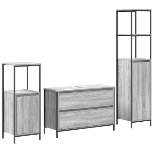 Fürdőszoba bútor szett 3 pcs Szürke sonoma 90 x 34.5 x 60 cm