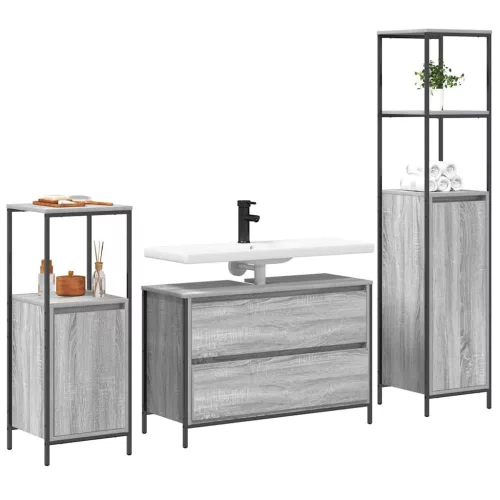 Fürdőszoba bútor szett 3 pcs Szürke sonoma 90 x 34.5 x 60 cm