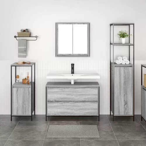 Fürdőszoba bútor szett 3 pcs Szürke sonoma 90 x 34.5 x 60 cm