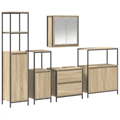 Fürdőszoba bútor szett 5 pcs Bézs 76.5 x 35 x 95 cm Faanyag