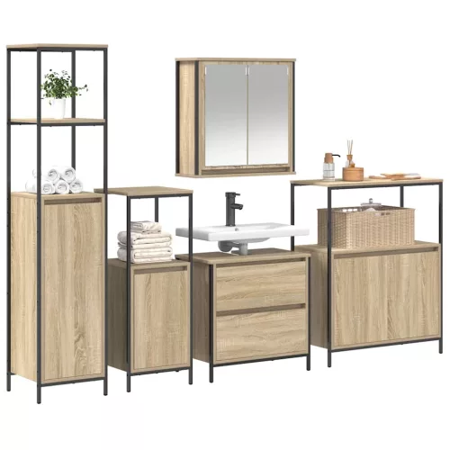 Fürdőszoba bútor szett 5 pcs Bézs 76.5 x 35 x 95 cm Faanyag