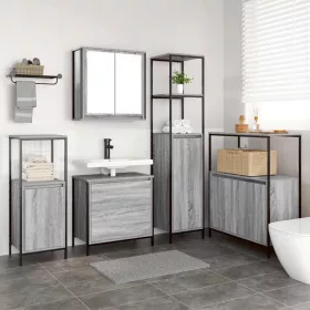   Fürdőszoba bútor szett 5 pcs Szürke 76.5 x 35 x 95 cm Faanyag