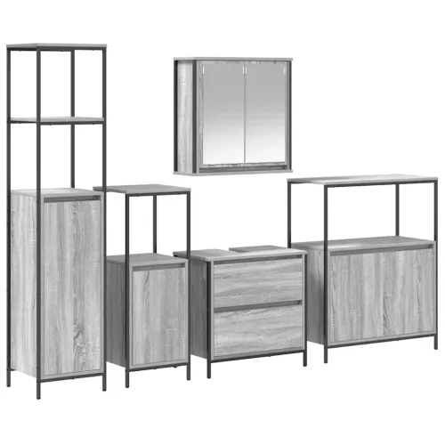 Fürdőszoba bútor szett 5 pcs Szürke 76.5 x 35 x 95 cm Faanyag