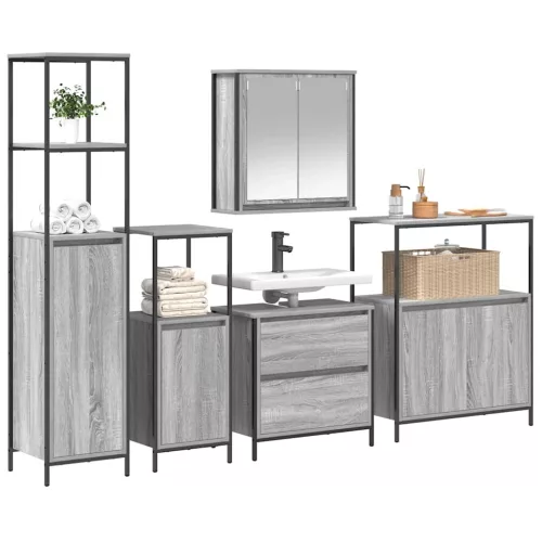 Fürdőszoba bútor szett 5 pcs Szürke 76.5 x 35 x 95 cm Faanyag