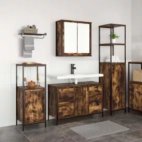   Fürdőszoba bútor szett fiókkal 3 pcs Füstölt tölgy és Fekete