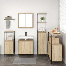   Fürdőszoba bútor szett polcokkal 5 pcs Sonoma tölgy és Fekete