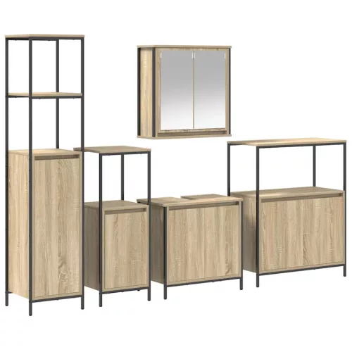 Fürdőszoba bútor szett polcokkal 5 pcs Sonoma tölgy és Fekete