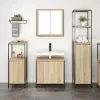 Fürdőszoba bútor szett polcokkal 3 pcs Sonoma tölgy és Fekete