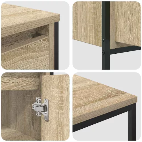 Fürdőszoba bútor szett polcokkal 3 pcs Sonoma tölgy és Fekete