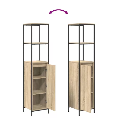 Fürdőszoba bútor szett polcokkal 3 pcs Sonoma tölgy és Fekete