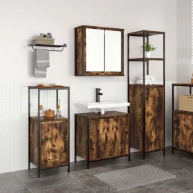   Fürdőszoba bútor szett polcokkal 3 pcs Füstölt tölgy és Fekete