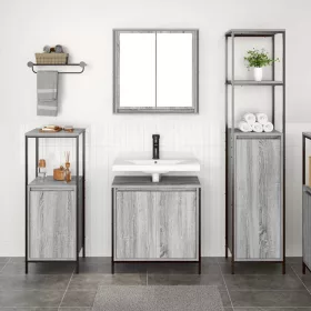   Fürdőszoba bútor szett polcokkal 3 pcs Szürke sonoma és Fekete