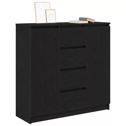 Fekete tölgy szerelt fa tálalószekrény fiókos 100,5x35x98,5 cm