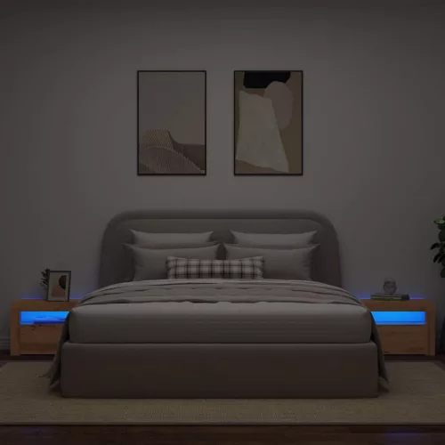 2 db kézműves tölgy színű éjjeliszekrény LED-del 60 x 35 x 40cm