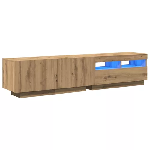 Kézműves tölgy szerelt fa TV-szekrény LED-ekkel 180x35x40 cm