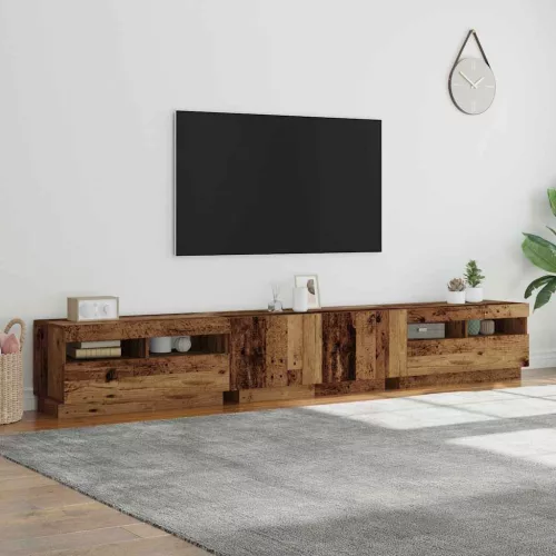 Antik fa színű szerelt fa TV-szekrény LED-ekkel 260x35x40 cm