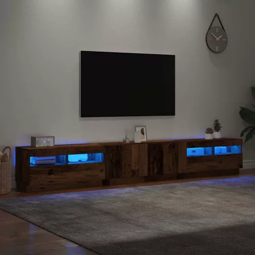 Antik fa színű szerelt fa TV-szekrény LED-ekkel 260x35x40 cm