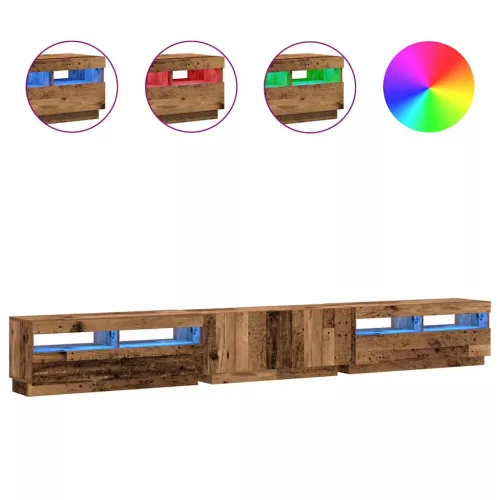Antik fa színű szerelt fa TV-szekrény LED-ekkel 300x35x40 cm