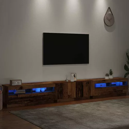 Antik fa színű szerelt fa TV-szekrény LED-ekkel 300x35x40 cm
