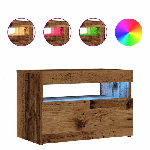 Éjjeliszekrény LED fényekkel régi fa 60x35x40 cm gépelt fa